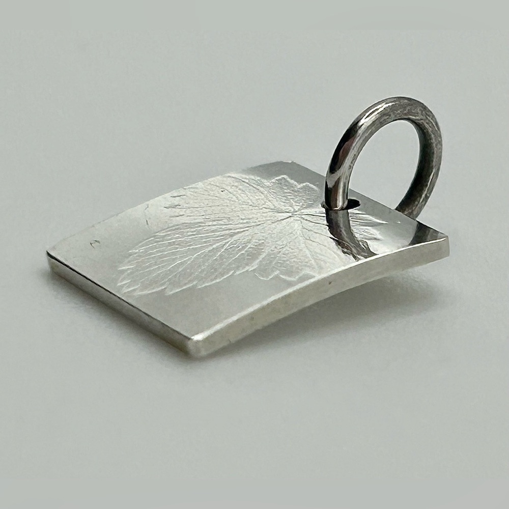 Square Leaf-Engraved Sterling Silver Pendant Charm - image 2